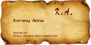 Koreny Anna névjegykártya